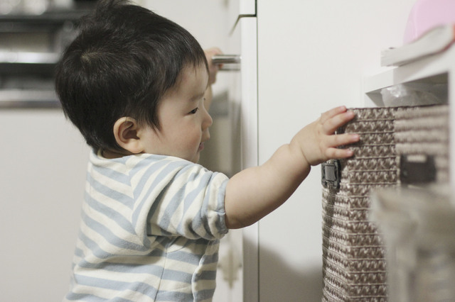 棚のものを取ろうとする子ども,産後,11ヶ月,