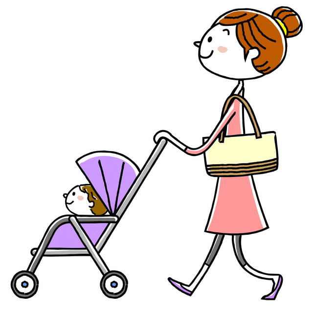 お散歩するママと赤ちゃん,産後,5ヶ月,