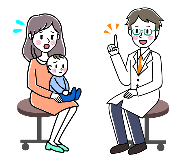 診察を受ける母子,腸重積,赤ちゃん,