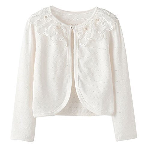 ZHUANNIAN 子供カーディガン ボレロ キッズ レース 披露宴 ボレロ 結婚式 衣装 トップス (130, ホワイト 2),子供服,フォーマル,