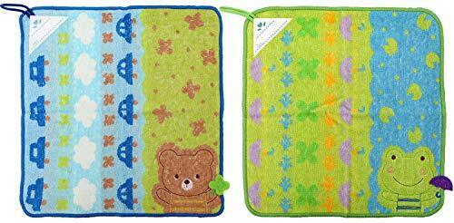 林(Hayashi) ループ付ハンドタオル ブルー&グリーン 約34×34cm ポケットタウン うきうきポケット 柄違い2枚セット WG807110 2枚入,保育園,入園準備,