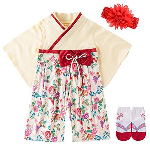 Lucky kids ベビー 袴 ロンパース 女の子 男の子 カバーオール 和装 着物 百日祝 お宮参り 正月祝 お食い初め 初節句 七五三 和柄 ひな祭り 結婚式 赤ちゃん (70, 女の子/ベージュ),赤ちゃん,お正月,過ごし方