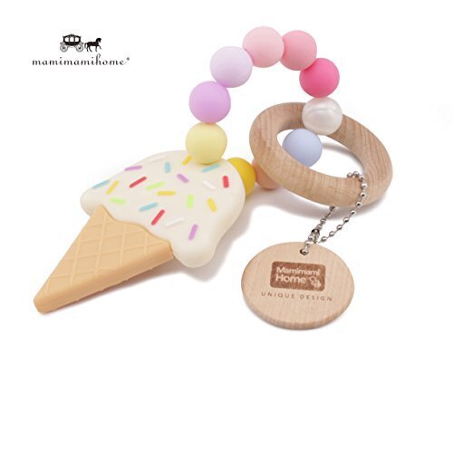 Mamimami Home おしゃれな歯固め シリコーンアイスクリーム ガラガラ 木製リング 赤ちゃんの噛がため おしゃぶり おもちゃ 新生児贈り物,コズレ,プレゼント,当選
