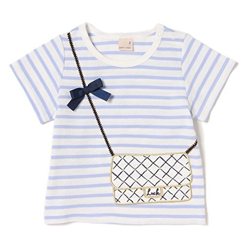 プティマイン（petit main） バッグトロンプルイユボーダーTシャツ【Mブルー/80(001)】,リンクコーデ,