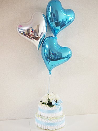 ２ステップおむつケーキ with ハートバルーン for BOY Mサイズ,出産祝い,バルーン,