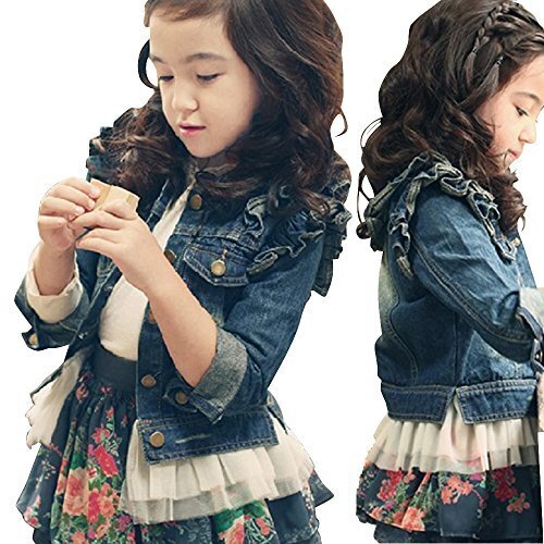 (エアナスコレクション) Eanas Collection おしゃれな 女の子に ぴったり キッズ用 デニム ジャケット 子供 アウター コート 防寒着 春 夏 ショルダーフリルがとってもキュート (110cm),キッズ,ジャケット,