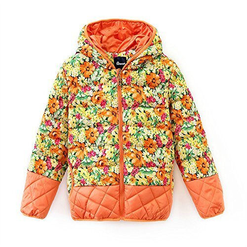 (ハイハート)Hiheart キッズ ダウンコート フラワージャケット キルティングアウターコート フード付き オレンジ 110cm,キッズ,ジャケット,