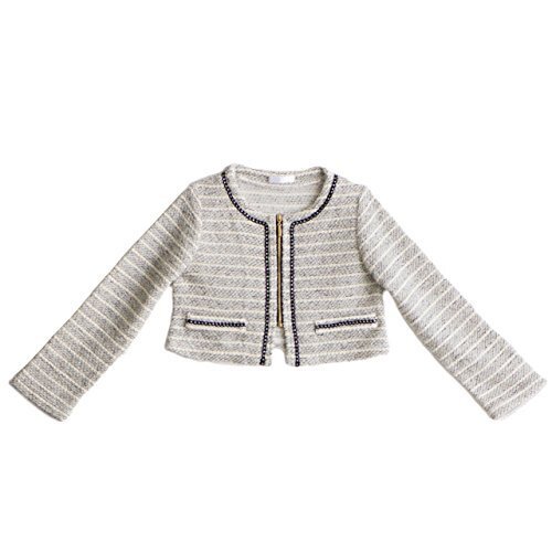 (キャサリンコテージ) Catherine Cottage子供服 女の子 フォーマル 卒園式 入学式 卒業式 ノーカラーニットツイードジャケット 140cm グレー(白ボーダー),キッズ,ジャケット,