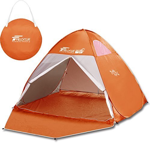 FIELDOOR フルクローズサンシェードテント【オレンジ】 幅200cm×奥行180cm×高さ135cm 4面メッシュ UVカットコーティング採用 ワンタッチで簡単！直射日光から守る,プール,持ち物,