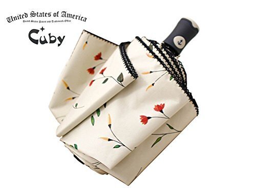 Cuby 折り畳み傘 ワンタッチ自動開閉 高強度グラスファイバー 8本骨 晴雨兼用 日傘 UVカット 紫外線遮蔽率99% 高密度NC布 耐風撥水 収納ポーチ付き (クリーム),UVカット,日傘,