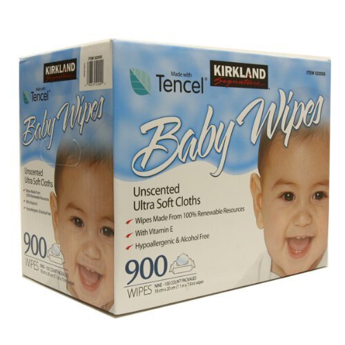 カークランド＆テンセルKirkland&Tencel ベビー用おしりふき（ベビーワイプ）18×20cm 900枚入（100枚入×9パック） 無香料・超ソフトタイプ・ビタミンE配合,コストコ,ベビー用品,
