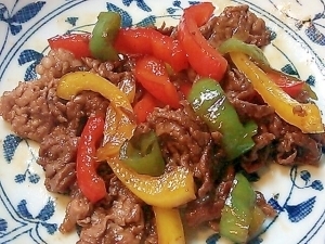 牛肉とパプリカのカラフル甘辛炒め,お弁当,彩り,