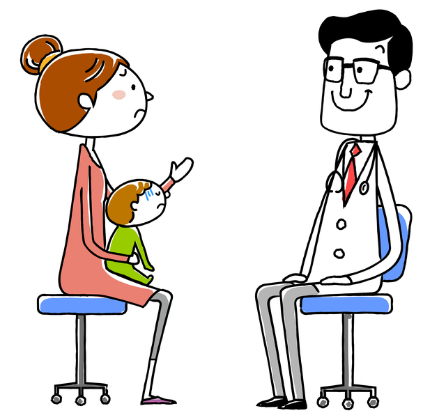 医師診断親子,赤ちゃん,インフルエンザ,