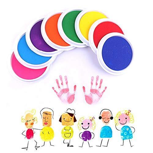 Ansley&HosHo水性カラフル朱肉 無害スタンプ台 子供DIYフィンガーペイント最適 出産記念 赤ちゃん 手形 足形キットオフェス 学校 幼稚園 ハロウィン 飾り 特大サイズ 指紋8色セット,赤ちゃん,手形,足形