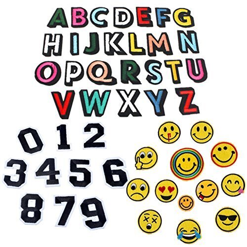 アルファベットA-Z Emoji 笑顔表情 数字 刺繍ワッペン アイロン接着 49枚セット アイロン ワッペン 刺繍 男の子 女の子 かわいい かっこいい 入園 入学 マーク 幼稚園 保育園 小学校 アップリケ ギフト イニシャル シンプル お名前 名入れ (全種類),アイロンワッペンの付け方,