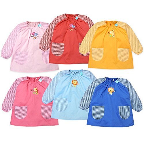 (レッド/100cm)子供 スモック 男の子 女の子 無地 ギンガムチェック柄 ハート キリン ライオン アップリケ 男児 女児 キッズ,スモック,作り方,