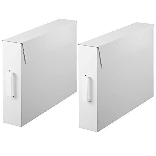 【面ファスナー 粘着強度改良済み】 山崎実業(Yamazaki) 作品収納ボックス 2個組 ホワイト 約W63XD12XH45cm(取っ手含まない・1個あたり) タワー 大容量 保管ボックス 取っ手付き 5310,年度末,園グッズ,片付け