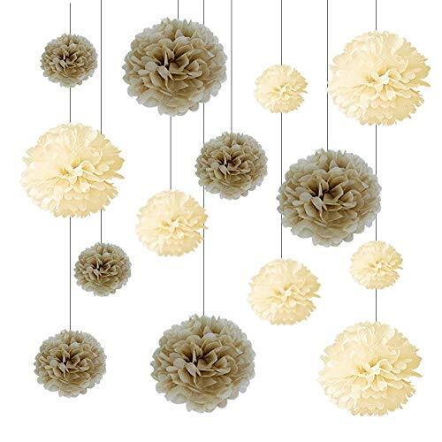 iwlorys ペーパー フラワー セット ブラウン ポンポン 自然色 2色 14個 20/15/10CM インテリア 壁飾り ショップ 撮影 結婚式 前撮り アイテム ウエディング 二次会 デコレーション,手作り　,ガーランド,