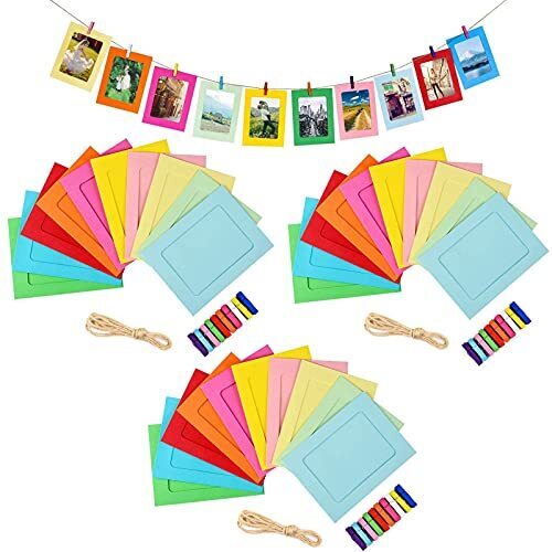 サムコス カラフル ペーパーフォトフレーム 写真立て フォトフレーム 紙製 10種類 写真整理 写真飾り 壁掛け 展示ピクチャー ホーム装飾品 ピクチャ 6インチ クリップ 30枚セット クリップ付き,手作り　,ガーランド,