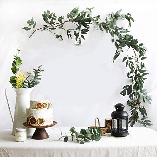 Hanamei グリーンガーランド バースデー ガーランド 飾り付け 造花【ヤナギ】 誕生日 飾り 装飾 森 フェイクグリーン シルクフラワー 人工観葉植物 ウェディングディスプレイ フォトブース (グレイッシュグリーン）,手作り　,ガーランド,