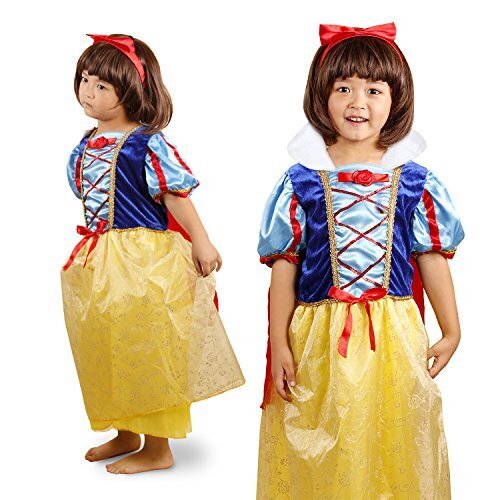【かわいいティアラ＆カチューシャ付き！】演出やパーティーに！ 白雪姫 風 プリンセスドレス 子供用 コスプレ 衣装　全4サイズ a317 (130cm),ハロウィン,衣装,子供