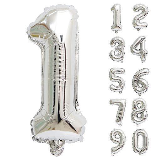 Lausatek バルーン アルミ風船 シルバー 数字1 ナンバー 40インチ 大きい 誕生日 ハッピーバースデー 飾り付け ウェディング 記念日 パーティー 約90cm (数字1),1歳,誕生日,飾り付け