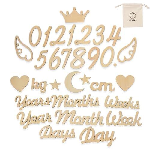 NAMIYA 月齢フォト 木製 レターバナー ベビーマンスリーカッド ニューボーンフォト 記念日フォト ウッドレター 月齢カード 撮影道具 記念写真 出産祝い 成長記録 (32枚 羽),ニューボーンフォト,