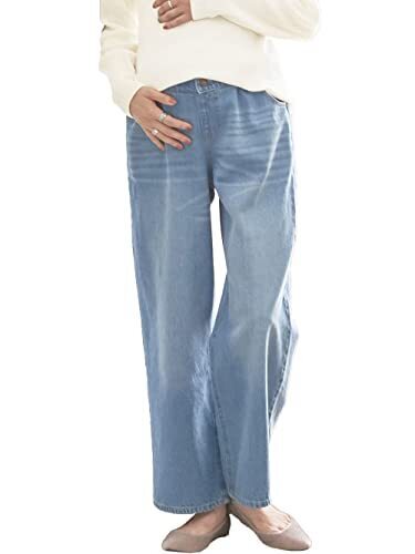 [ANGELIEBE エンジェリーベ] マタニティ パンツ 出産後も長く使える 綿100% ワイド ストレート デニム 産前 産後 妊婦服 ズボン M ブルー 10249160,マタニティパンツ,