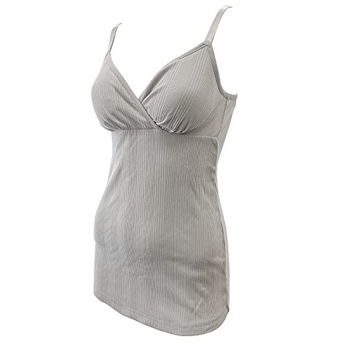 [ローズマダム] 授乳キャミソール 簡単授乳 サッと授乳 綿混 カップ裏綿100％ 肌にやさしい 授乳ブラ クロスオープン 産前産後 妊婦 授乳期 妊娠 下着 大人かわいい シンプル パット付き カップ付きキャミ 出産準備 ノンワイヤー (グレー, マタニティL),マタニティ,キャミソール,