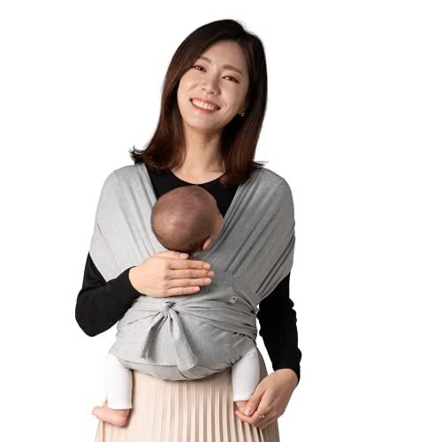 【ママリ口コミ大賞受賞】コニー抱っこ紐 (Konny) スリング 新生児から20kg 収納袋付き 国際安全認証取得 ぐっすり抱っこひも (グレー) (M),抱っこひも,おすすめ,