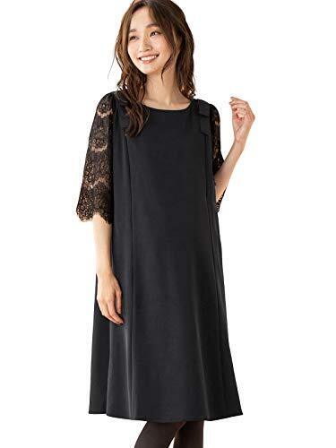 ANGELIEBE エンジェリーベ マタニティ 授乳口付 レース スリーブ ストレッチ ジョーゼット ワンピース 産前産後 授乳服 フォーマル お宮参り S ブラック 29525150,戌の日,水天宮,