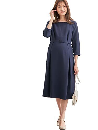 ANGELIEBE エンジェリーベ マタニティ 授乳口付 タックベルテッド ワンピース 産前産後 授乳服 フォーマル お宮参り M~L ネイビー 22949302,戌の日,服装,