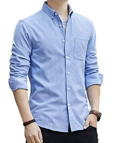[ラッキーチャーム] (ライトブルー, L) シャツ メンズ 長袖 オックスフォード ボタンダウン 透湿素材 メンズシャツ スリムフィット メンズ長袖 ビジネス カジュアル レギュラー ボタンダウンシャツ ブルーワイシャツ ポケットシャツ 春 秋 春秋 男性 紳士 青 ライトブルー ボーイズ 韓国 ファッション ウェア トップス スクール 無地 シンプル オシャレ クールビズ フォーマル 大人,戌の日,服装,