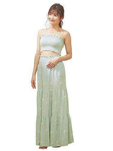 ANGELIEBE エンジェリーベ マタニティ 産前 産後 対応 ティアード マタニティフォト ドレス チューブトップ ロングスカート セット M～L ペールグリーン (花柄) 29763402,マタニティフォト,衣装,