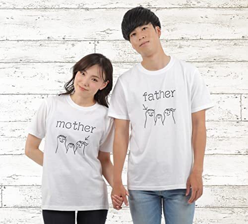 tuzuru マタニティフォト用 Tシャツ 2枚セット ペアルック ママ パパ mother father 半袖 白 ベビーシャワー 妊婦 衣装 撮影用 セルフフォト おしゃれ かわいい,マタニティフォト,衣装,
