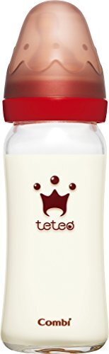 コンビ Combi テテオ teteo 授乳のお手本 哺乳びん耐熱ガラス製 240ml Mサイズ乳首付 (2・3ヵ月~18ヵ月まで) 4段階流量調節機能付き,哺乳瓶,