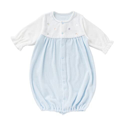[クリーム デ ココ] 甘撚りパイル アニマル刺繍 ツーウェイオール [股スナップ付け替え/2way] 新生児 赤ちゃん 日本製 50-70cm [ 春夏秋冬向け素材 ] (ブルー),出産準備,品,