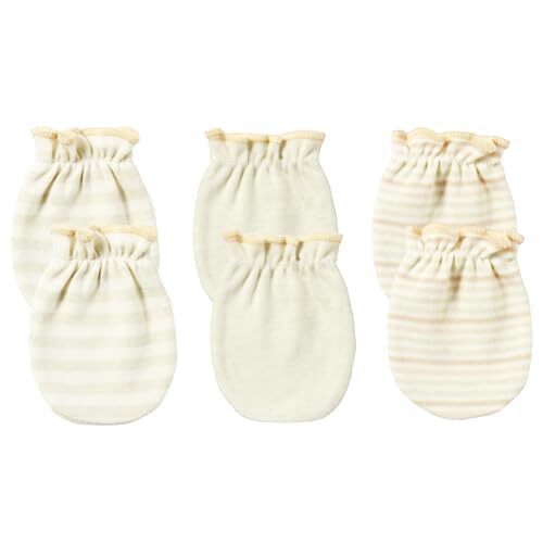 [MOMSMENU] ベビーミトン 新生児 赤ちゃん 手袋 オーガニックコットン かきむしり防止 保護 新生児から6ヶ月 3組セット グリーン,出産準備,品,