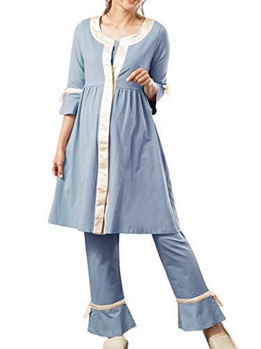 Sweet Mommy マタニティパジャマ 前開き 上下セット 長袖 授乳 ワンピースタイプ ルームウェア ウエスト調節機能 シルクリボン 入院準備 アンティークブルー S,マタニティパジャマ,パジャマ,