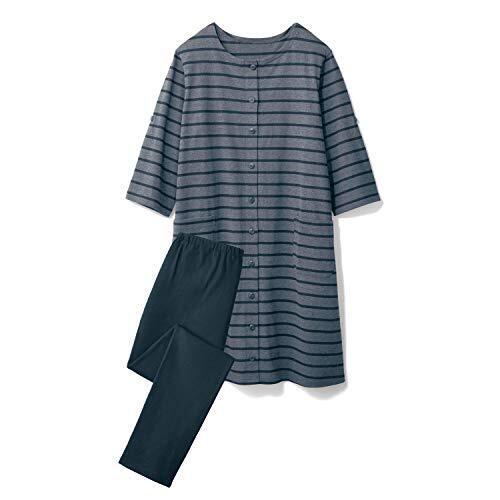 [ベルメゾン] マタニティパジャマ 授乳対応 綿 七分袖 産前 産後 前開き ルームウェア・パジャマ 杢チャコール×ブラックボーダー マタニティM～L,マタニティパジャマ,パジャマ,