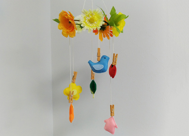 ベビーメリー 手作り お花 小鳥,100均,手作り,メリー