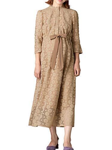 [スウィートマミー] Sweet Mommy マタニティワンピース お宮参り結婚式 授乳服 アンティーク総レース ロングドレス 前開き [ボトルネック]ベージュ M,授乳,ワンピース,お宮参り