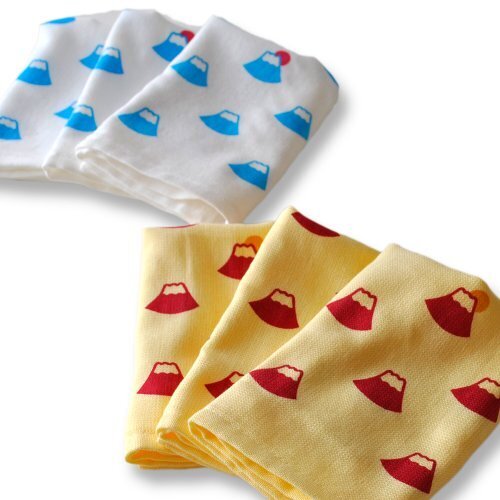 ブルーム ガーゼタオル ハンドタオル 6枚セット ガーゼタッチ 泉州タオル 薄手 速乾 軽量 蛍光染料不使用 日本製 綿100％ (ふじ山青＆赤),抱っこひも,よだれカバー,手作り