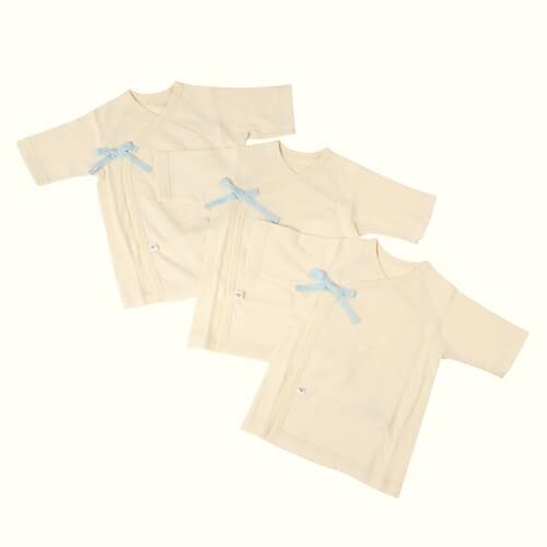 [ピュアオーガニック] 短肌着3枚セット 100% オーガニックコットン 赤ちゃん肌着 日本製 二重ガーゼニット生地 ベビー ブルー系,オーガニックコットン,新生児,肌着