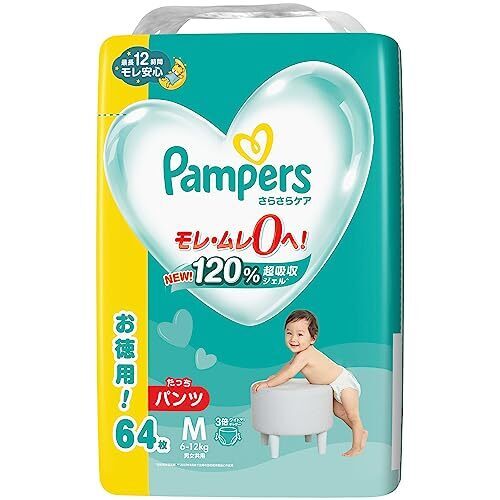 【パンツ Mたっちサイズ】パンパース オムツ さらさらケア (6~12kg) 64枚 【Amazon.co.jp限定】,パンツタイプおむつ,