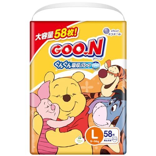 【パンツ Lサイズ】グーン ぐんぐん吸収パンツ(まっさらさら通気) (9~14kg) 58枚 男女共用 【Amazon.co.jp限定】 ≪ディズニーデザイン≫,パンツタイプおむつ,