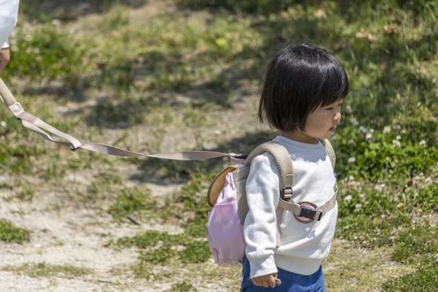 迷子紐を付けている子ども,子ども,ハーネス,迷子防止ひも