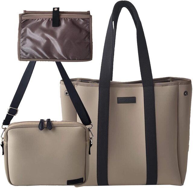 Sweet Mommy マザーズバッグ トート サコッシュ ネオプレーン 丸洗いできる おむつ替えシート 3点セット 大容量 超軽量 500g ふわふわショルダーパッド ショルダーバッグ 防水 速乾 ママバッグ ベビーに優しい樹脂ファスナー ママパパ兼用 ブラック,ママバッグ,人気,