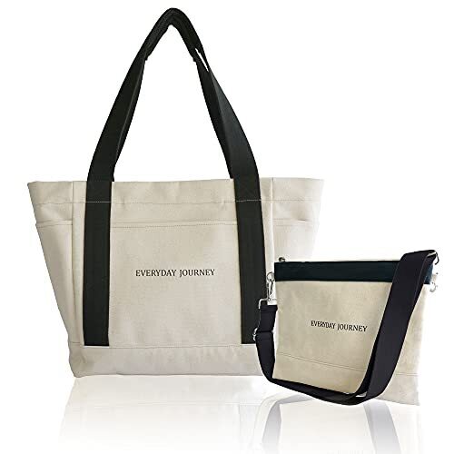 Sweet Mommy マザーズバッグ トート サコッシュ キャンバス 内側防水 おむつ替えシート 3点セット 大容量 超軽量 660g ふわふわショルダーパッド ショルダーバッグ 防水 ママバッグ ママパパ兼用 [MODE]エクリュ×ブラック,ママバッグ,人気,