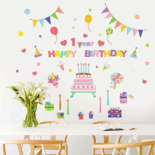 ウォールステッカー 選べる ハーフバースデー 誕生日 飾り バースディ バースデイ 飾り付け 女の子 1歳 2歳 1/2 100日 かわいい おしゃれ 数字 子供 パーティー お祝い プレゼント ギフト (カラフルパーティー),1歳誕生日,写真,